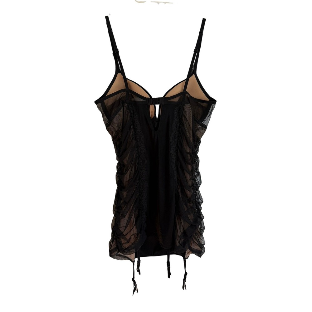 Victorias Secret 36C Black Ruched Lace Garter Chemise Lingerie Padded Underwire - Picture 2 of 15